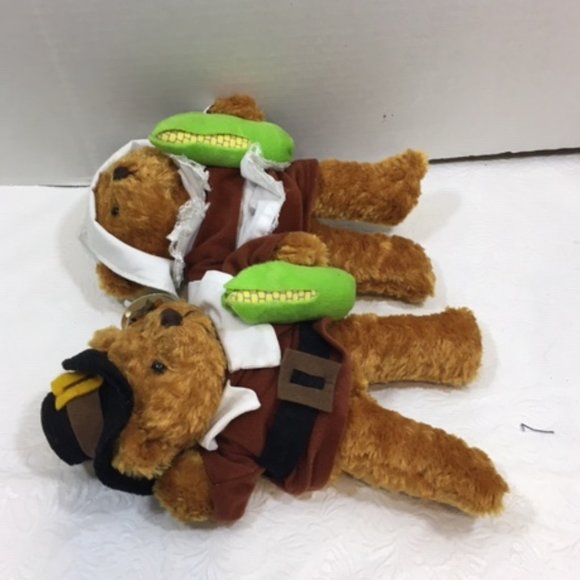 TWO Pilgrim Teddy Bears Thanksgiving Fall PLUSHLAND March of Dimes 8" - Picture 3 of 10